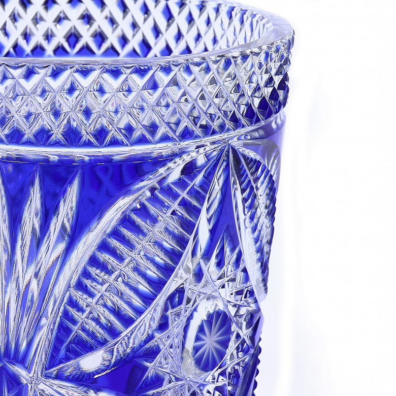 Blue carved glass vase, 20th century
