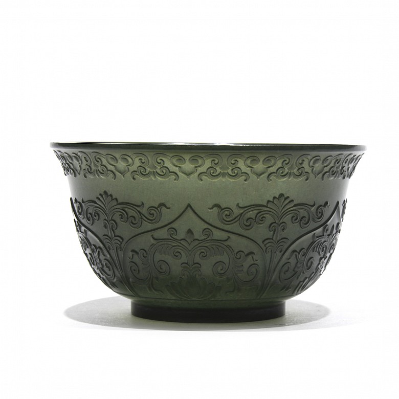 Carved green jade bowl, 20th century