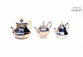 Three silver teapots, sterling 833, with ivory details, 19th century