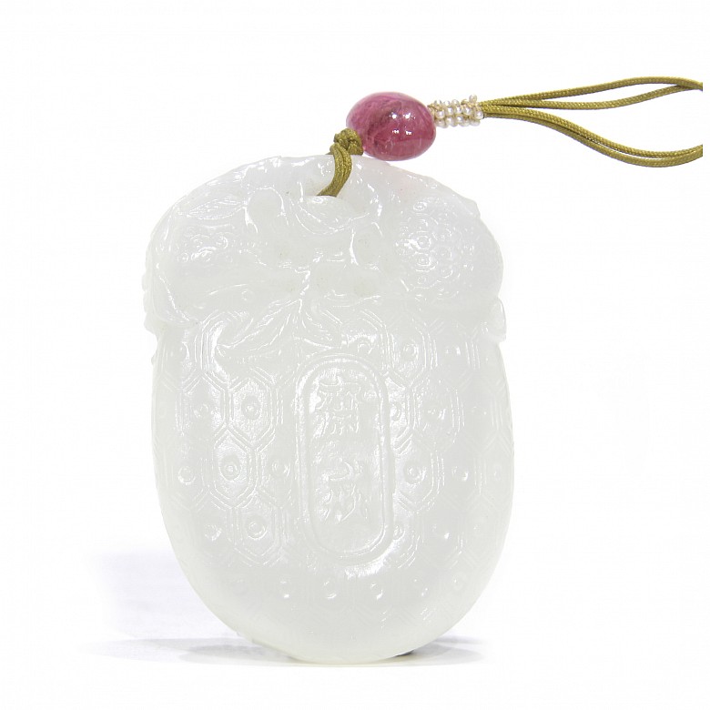 Carved jade plate with tourmaline, Qing dynasty.