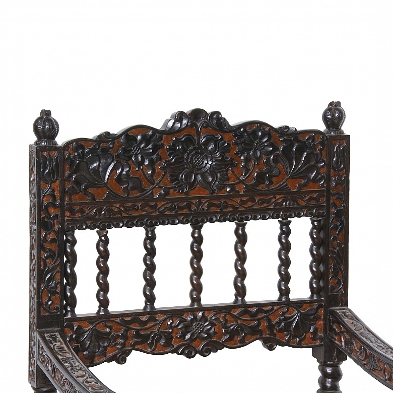 Four carved wooden chairs with plant motifs, China, 20th century