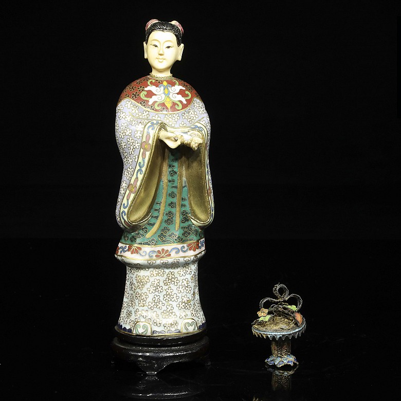 Figure of lady in metal and enamel, mid-20th century