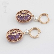 18k rose gold earrings with amethyst and diamonds - 5