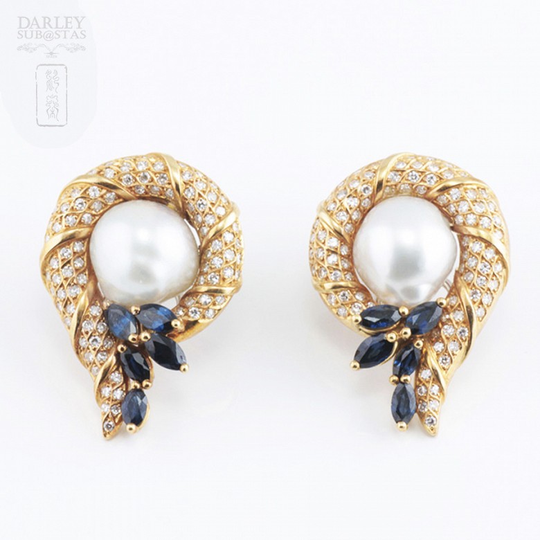 Fantásticos pendientes perla y zafiros