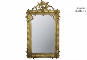 Espejo dorado de madera tallada, S.XIX