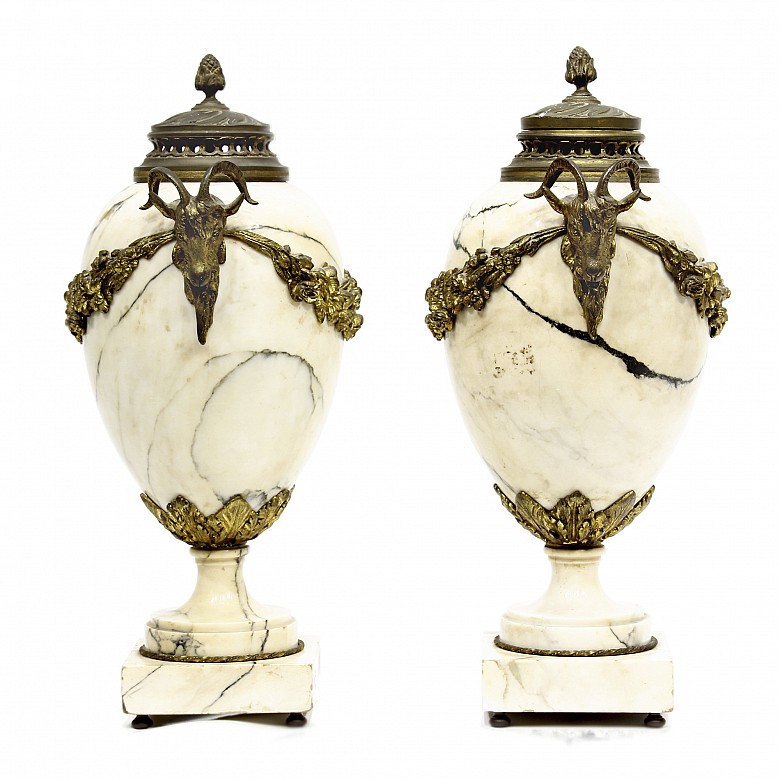Pair of French Ormolu Mounted Marble Vases. - 1