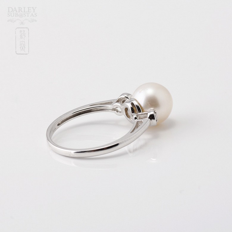 anillo 18k perla blanca y diamantes - 2