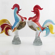 Pair of Murano glass roosters - 1