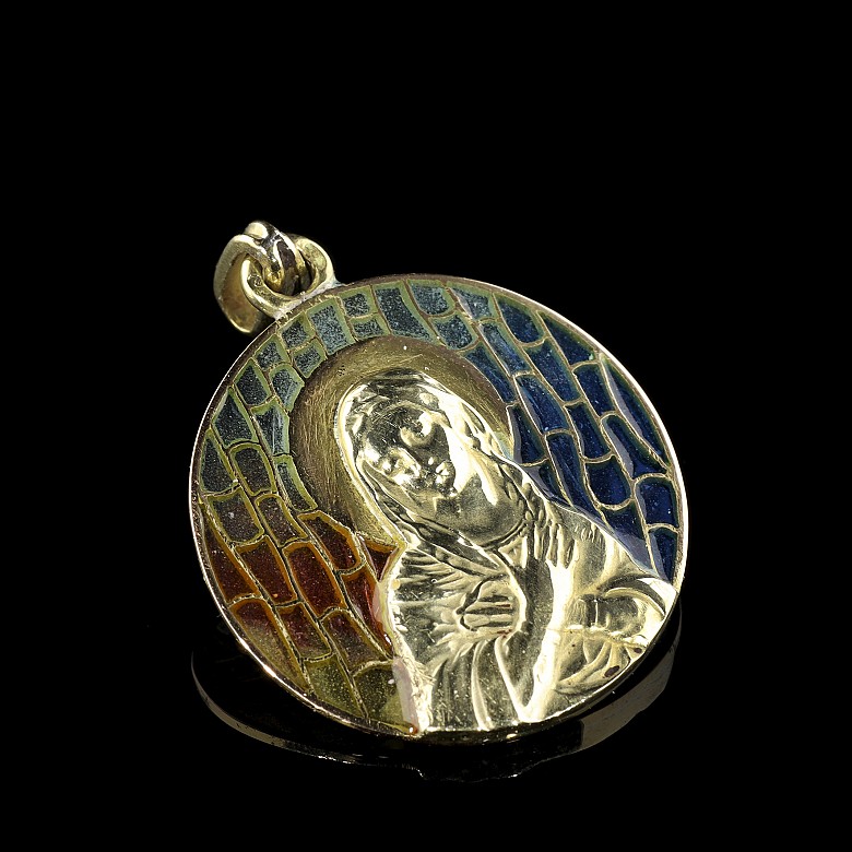 18k yellow gold and enamel pendant, signed 