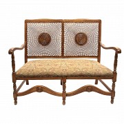 Canapé of walnut and grid backrest with rosette, 20th century