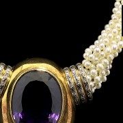 Pearl necklace, 18k yellow gold and an amethyst - 5