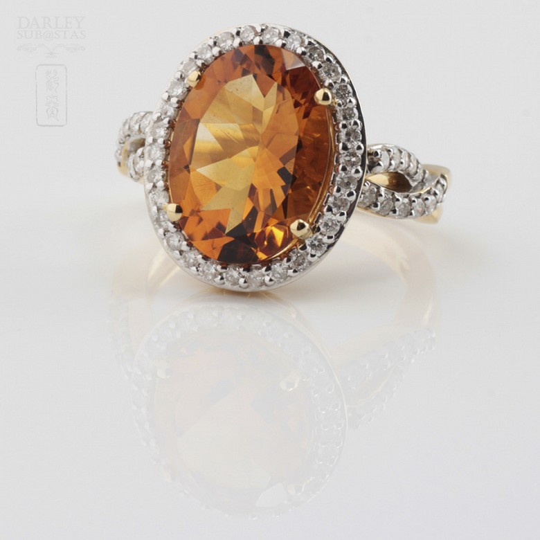 Fantástico anillo diamantes y citrino en oro amarillo 18k - 3