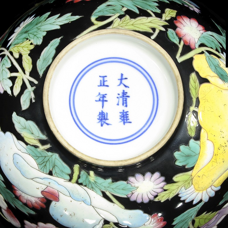 Enameled bowl with black background, 20th century