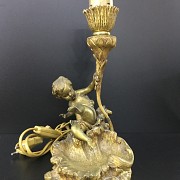 Leather table lamp bronze golden angel. - 1
