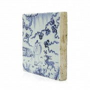 A blue and white porcelain tile, 19th - 20th century - 1