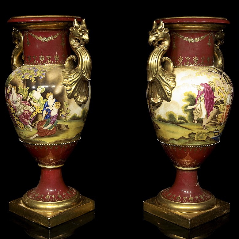 Pair of Austrian porcelain vases, Royal Vienna, 19th century - 9