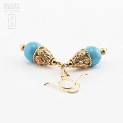 Earrings in 18k yellow gold and turquoise. - 1