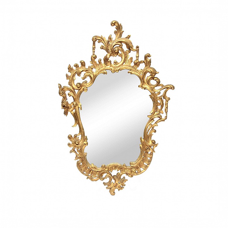 Espejo tallado de madera torneada, estilo Rococó, S.XIX