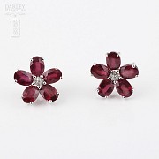Earrings with  Ruby 11.74cts and Diamonds in White Gold - 3