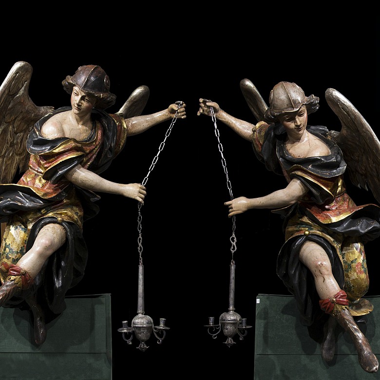 Pair of lamp angels, attributed to the circle of Pedro Roldán, late 17th century