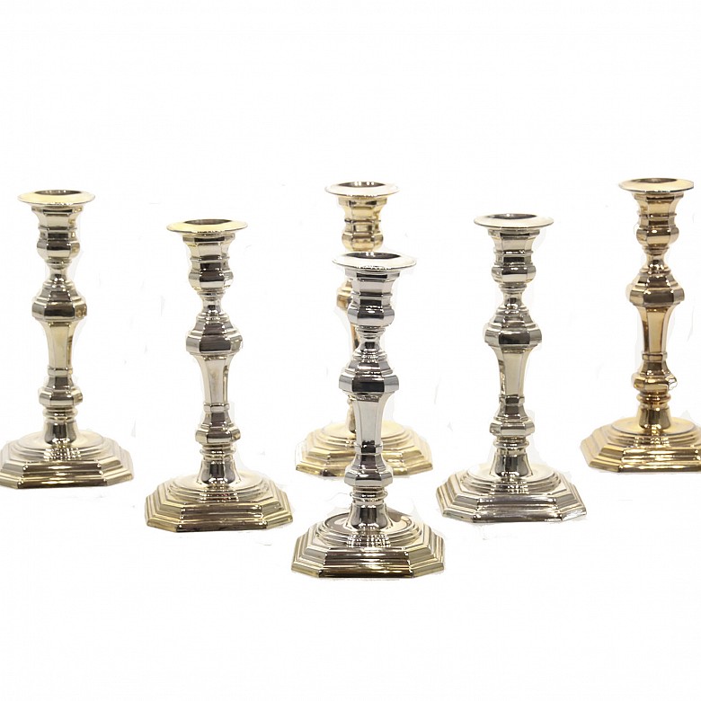 Set of six silver candlesticks, 20th century
