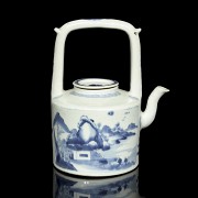 Tetera de porcelana, azul y blanco, dinastía Qing
