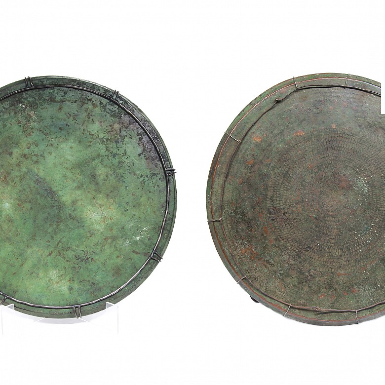 Two offering trays made of copper, Indonesia.