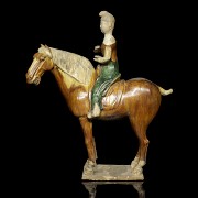 Ceramic figure 'Musician on horseback' with Sancai glaze, Tang dynasty (618 - 906)