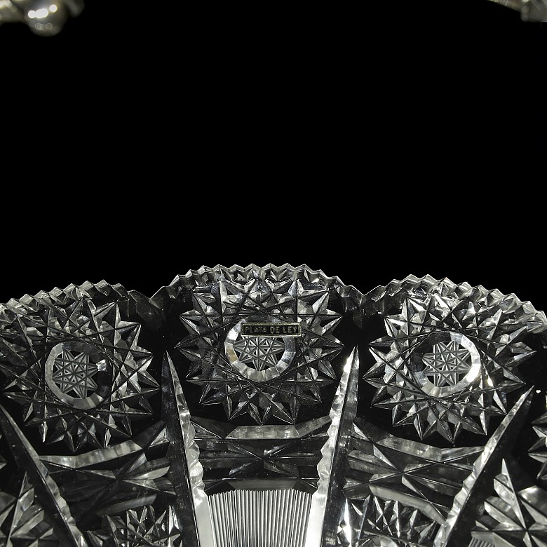 Centro de mesa en cristal tallado y plata española, med.S.XX - 5
