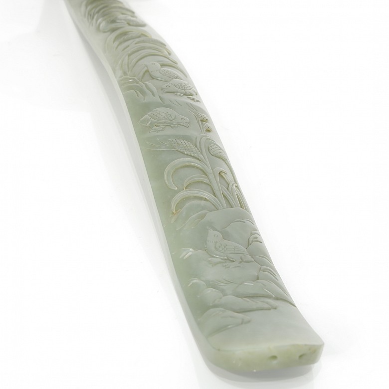 Bastón de Ruyi de jade verde, dinastía Qing