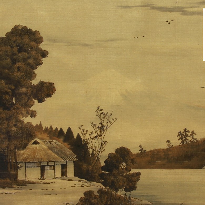 Painted velvet panel, Japan, 20th century