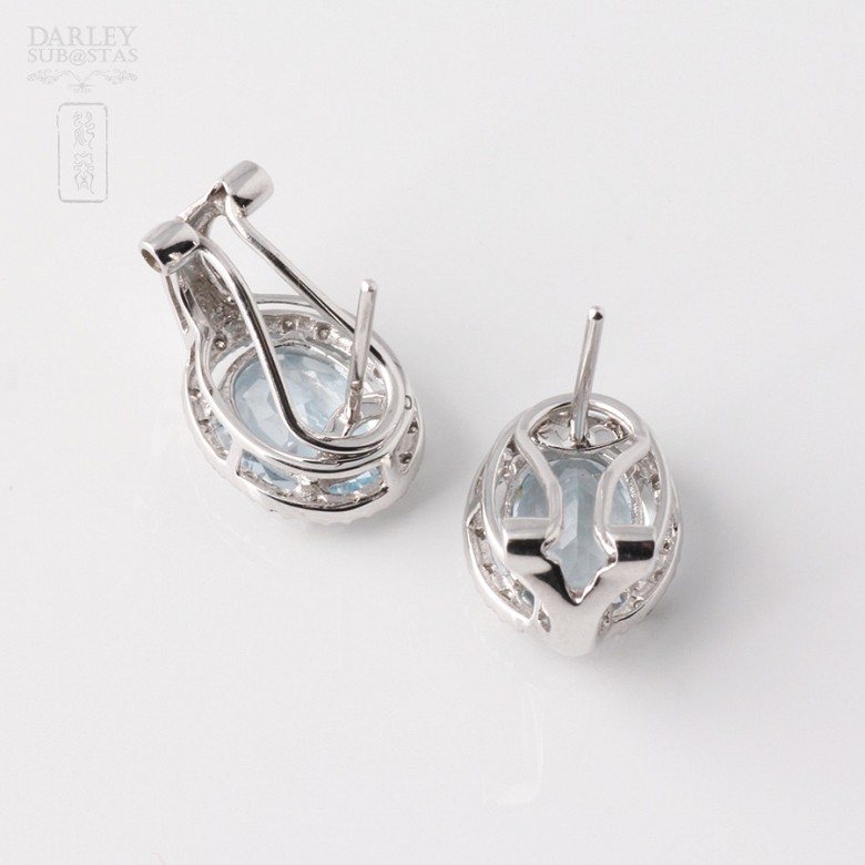 Pair of earrings in 18K white gold  with Aguamarina2.94cts and diamonds - 2