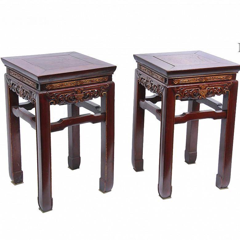 Pair of carved wooden stools, 20th century
