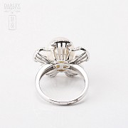 Ring in 18k white gold with natural pearl and diamond - 2