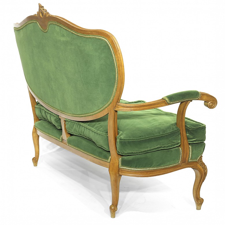 Tresillo y sillas tapizados en terciopelo verde, S.XX - 6