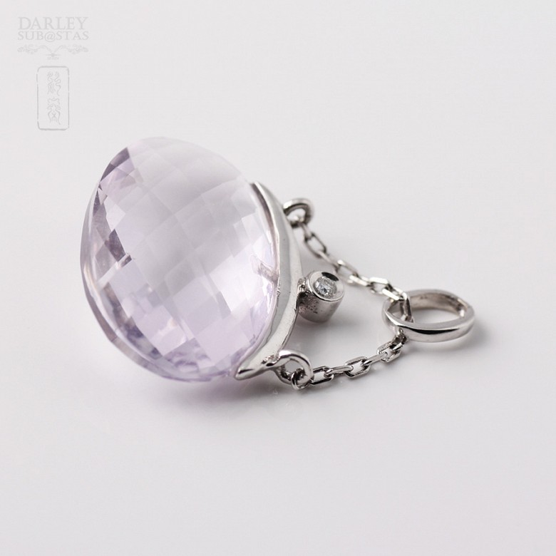 Pendant in 18k White Gold Amethyst 6.17cts  and Diamond - 1