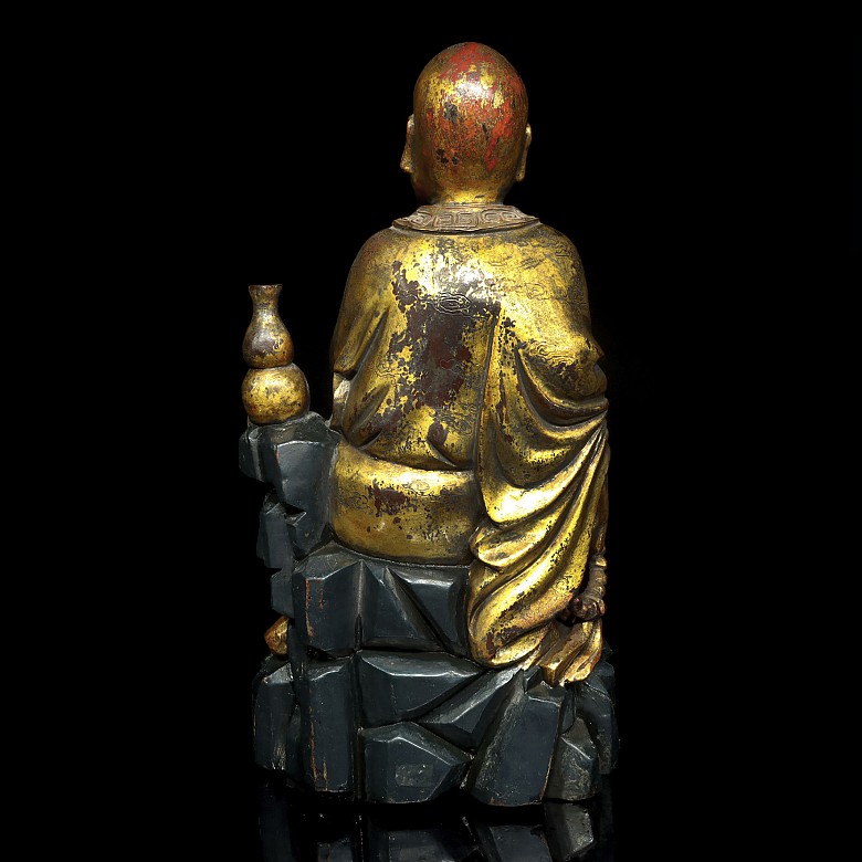 Sage sculpture in gilded wood, Qing dynasty - 2