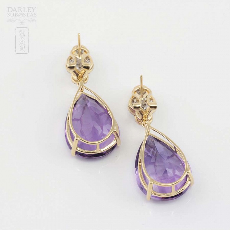 Dangly earrings Amethyst and Diamond - 3
