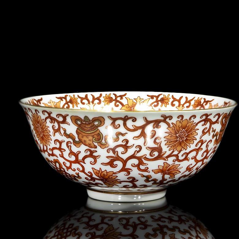 Cuenco de porcelana con esmalte rojo-hierro, con marca Daoguang - 3