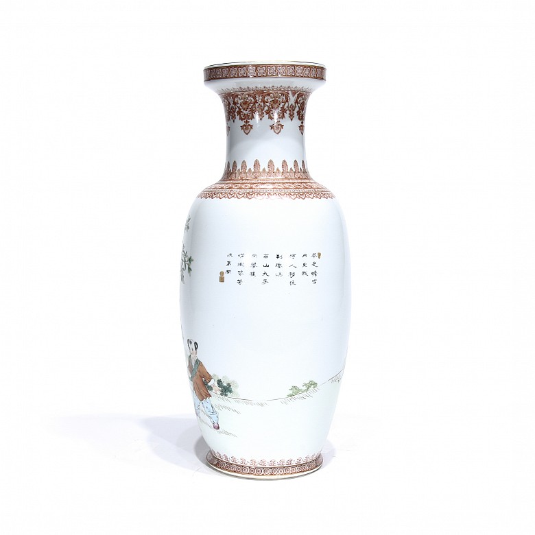 Chinese porcelain vase, with enamel scenes and borders, 20th century.