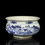 Quemador de incienso en porcelana Blanca y azul, siglo XIX