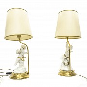 Pair of lamps with figures of little angels, 20th century