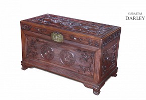 Hongmu carved wooden chest, China, early 20th century