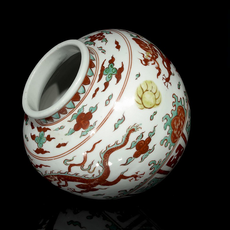 Vasija de porcelana con dragón, con marca Jiajing-Ming - 3