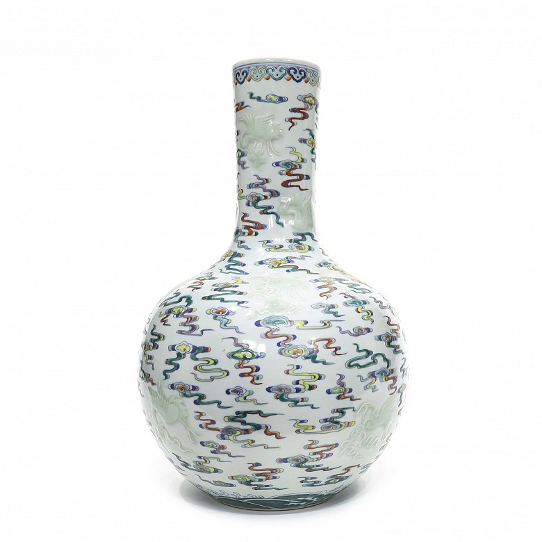 Vase with carved and enameled decoration, 20th century