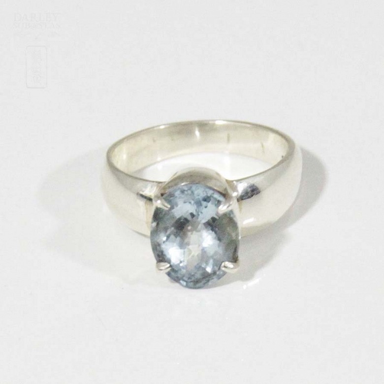 Silver rings with natural aquamarine, - 1