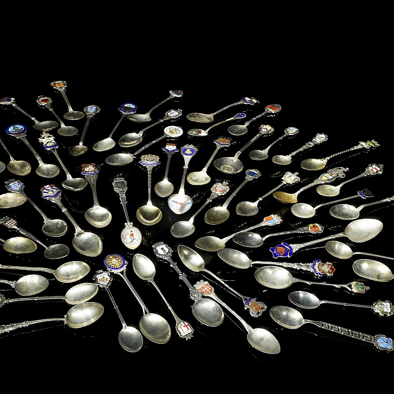 Collection of enamelled silver teaspoons, 20th century