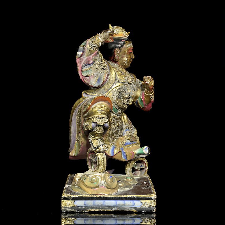 Deidad protectora en madera lacada, dinastía Qing, S.XIX