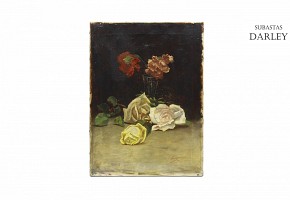 Escuela española s.XIX “Bodegón de rosas”