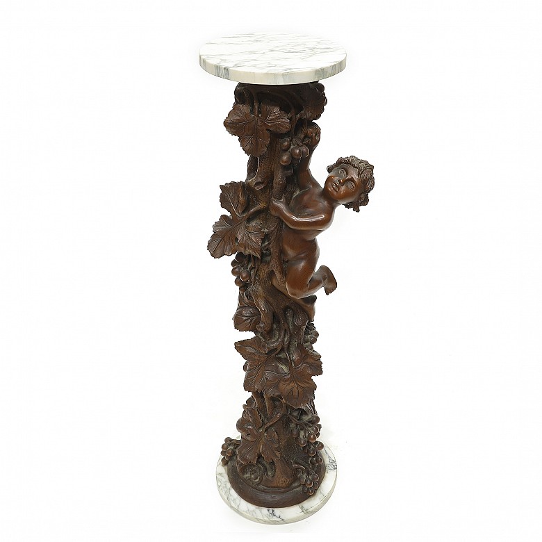 Vicente Andreu. Carved wooden column with marble, 20th century - 7